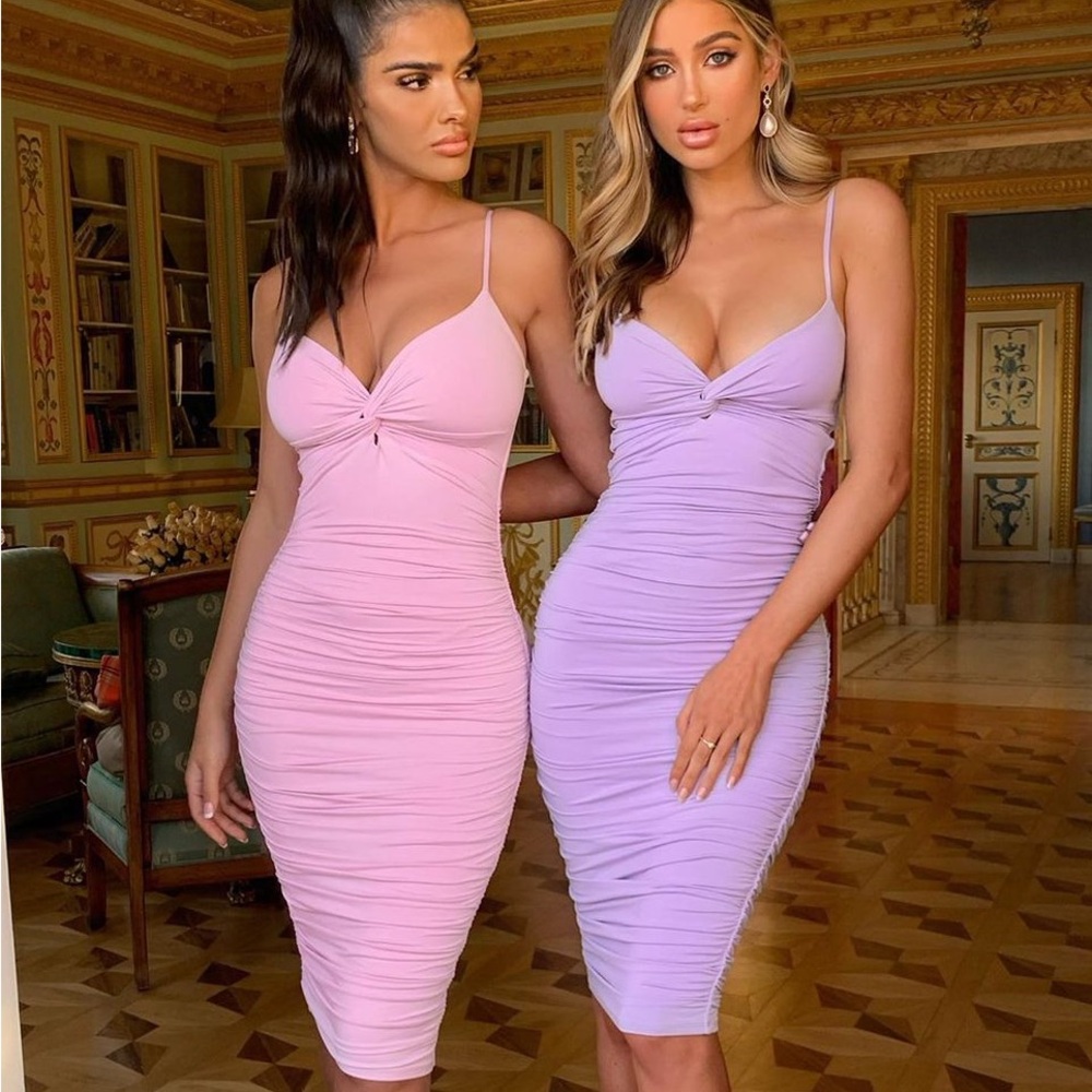 oh Polly Knot for you ruched midi dress in lilac